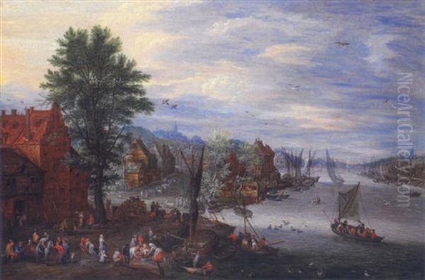 Paysage Fluvial Avec Marche Au Poisson - view 1
