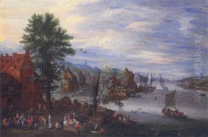 Paysage Fluvial Avec Marche Au Poisson by Peter Gysels