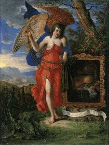 An Angel In A Landscape Holding A Vanitas Painting, A Memento Mori by Peter Gysels