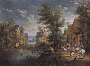 Dorf Am Flus Mit Vielen Figuren by Peter Gysels