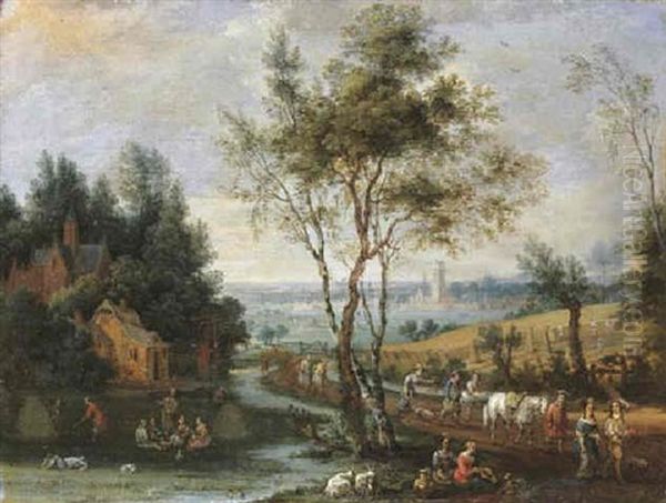 Summer: A Pastoral Landscape With Peasants At Harvest And Returning From Market, A City In The Distance - view 1