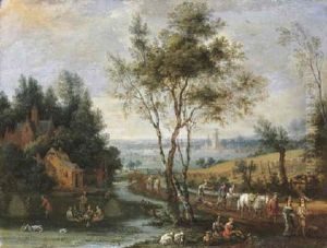Summer: A Pastoral Landscape With Peasants At Harvest And Returning From Market, A City In The Distance by Peter Gysels