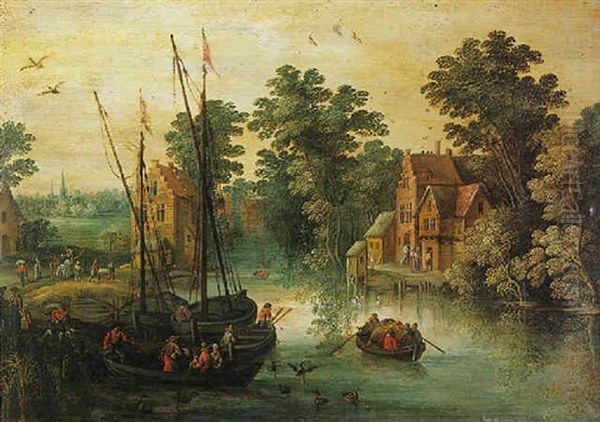 Paysage Fluvial Anime De Pecheurs - view 1