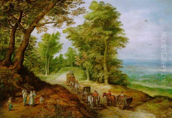 Bauern Und Kaufleute Auf Einer Strasse Am Waldrand - view 1