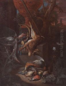A Game Still Life Of A Hung Hare, A Brace Of Birds, A Shotgun, Hunting Horn, & Other Objects