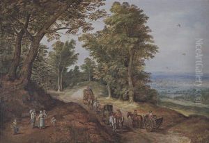 Reisende In Einer Bewaldeten Landschaft by Peter Gysels