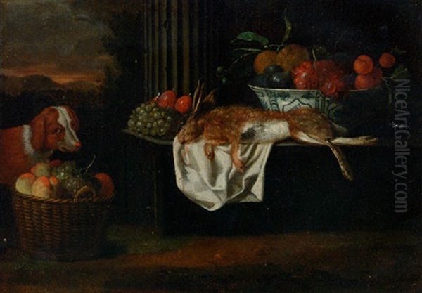 A Hare, Grapes And Plums With A Bowl Of Apples, Grapes, Figs And Apricots - view 1