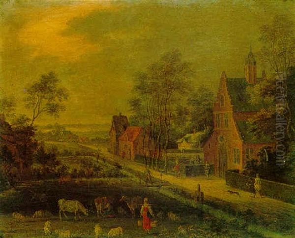 A Landscape With Cattle, A Milkmaid And Other Figures Promenading - view 1