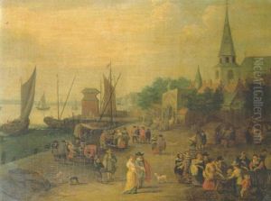 A Fishmonger On A Quay Outside A City Gate