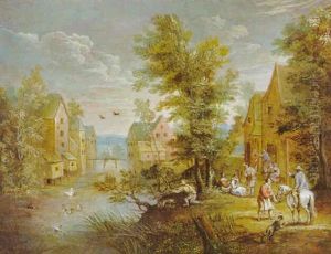 Dorf An Einem Flus Mit Vielen Figuren by Peter Gysels