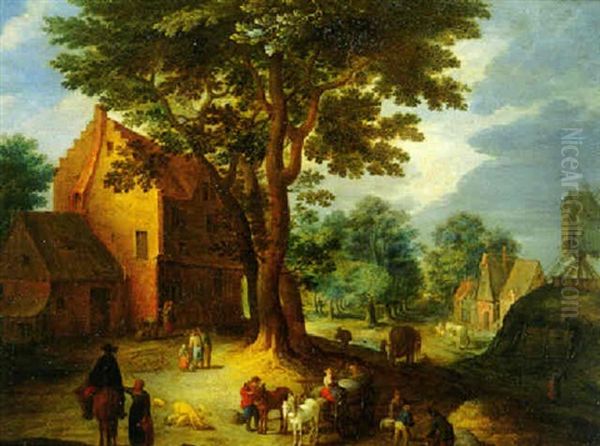 A Village Scene With A Windmill - view 1