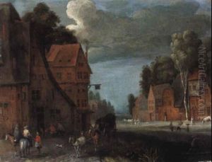 A Wooded Landscape With Peasants On A Path By A Farmstead