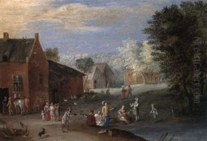 Villagers Music-makers By A Pond