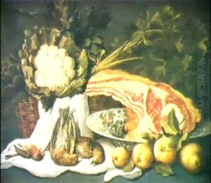 Stilleben Mit Scchincken, Blumenkohl, Birnen Und Vogeln