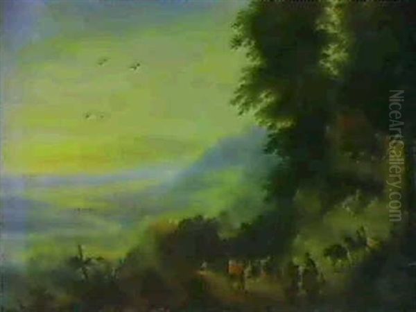 An Extensive Hilly Landscape With Figures On A Road - view 1