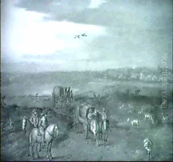 Chariot Et Cavaliers Dans Un Paysage Flamand - view 1