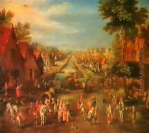Niederlandische Kanallandschaft Mit Einem Dorf Niederlandische Kanallandschaft Mit Einem Dorf