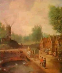 Ein Flamisches Dorf Mit Einer Windmuhle Und Einem Pferde- Wagen by Peter Gysels
