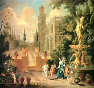 Jeune Fille Et Amours Cueillant Des Fleurs Dans Un          Parc Flamand