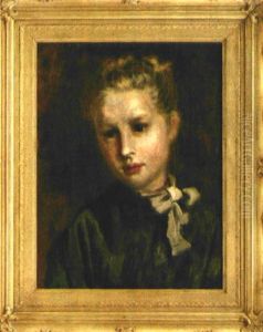 Portrait Eines Jungen Blonden Madchens Mit Weiser Schleife Am Hals by Nikolaus Gysis