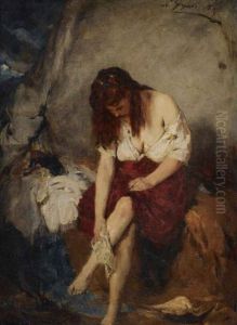 Girl Washing By A River Girl Washing By A River
