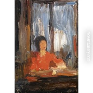 Seated Woman With Red Dress Next To A Window by Nikolaus Gysis