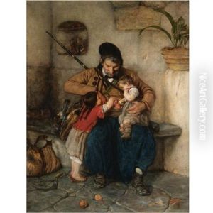 Grandfather Offering Apples To His Grandchildren (enough For All) by Nikolaus Gysis