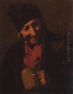 Portrait Of An Old Man Drinking by Nikolaus Gysis