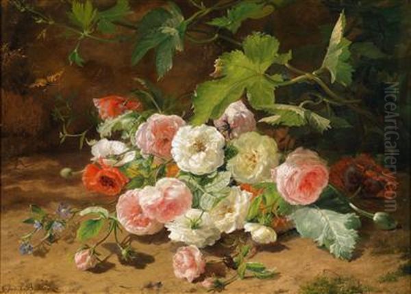 Rosenstuck Am Waldbodenmit Kafer Und Schmetterling - view 1