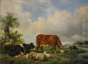 Landskap Med Betande Boskap by Hendrikus van den Sande Bakhuyzen