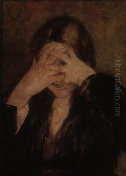 Portrait Of A Young Woman Hiding Her Face - view 1