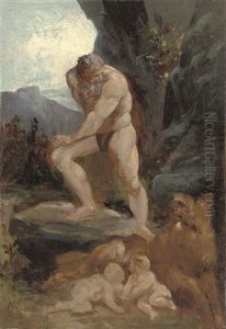 Faustulus Happening Upon Romulus And Remus Suckling On A She-wolf by Nikolaus Gyzis