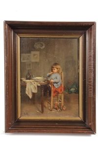 Girl In High Chair Eating Asparagus