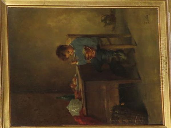 Boy Eating From Copper Pan - view 1