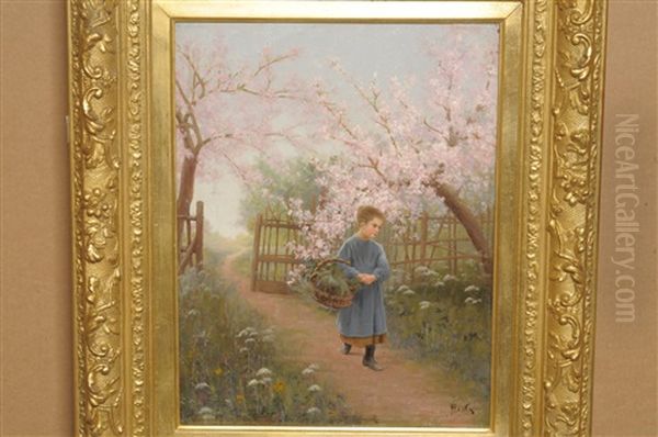 Young Girl Carrying A Basket On A Sunlit Path In An Orchard - view 1