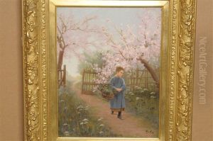 Young Girl Carrying A Basket On A Sunlit Path In An Orchard