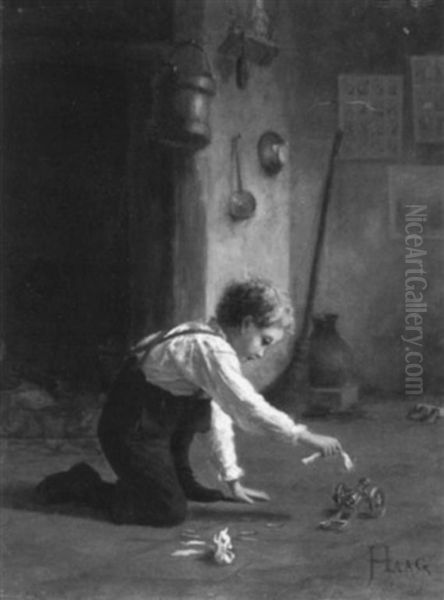 Young Boy With His Toy Cannon - view 1
