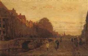 Het Spui Zonsondergang: The Spui At Sunset, The Hague by Julius Jacobus Van De Sande Bakhuyzen