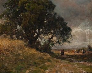 Spatsommerlandschaft Mit Personen- Und Tierstaffage by Julius Jacobus Van De Sande Bakhuyzen