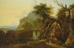 A Mountainous River Landscape With Figures by Joris van der Haagen or Hagen