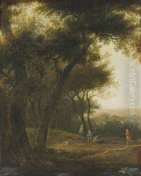 A Wooded Landscape With A Hunting Party - view 1