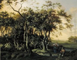 Bewaldete Landschaft Mit Rastenden Bewaldete Landschaft Mit Rastenden
