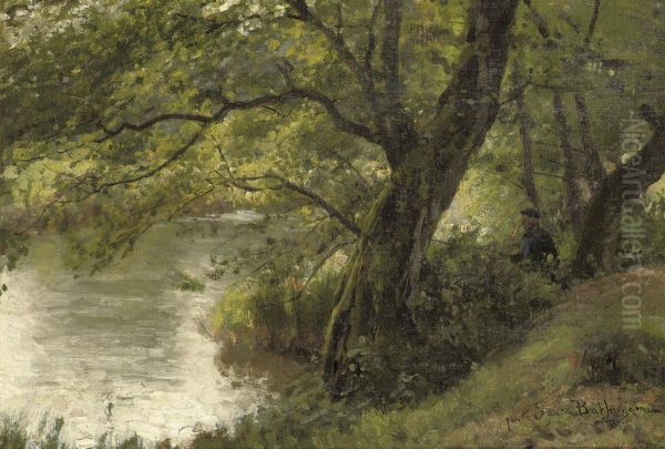 Fishing Near A Woodland Stream - view 1
