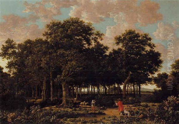 A Wooded Landscape With A Huntsman And A Shepherdess - view 1