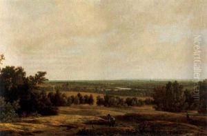 An Extensive Wooded River Landscape With A Traveller by Joris van der Haagen or Hagen