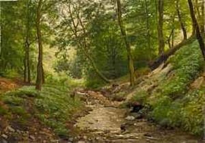 Waldlichtung An Bachlauf Mit Zwei Rehen by Julius Jacobus Van De Sande Bakhuyzen