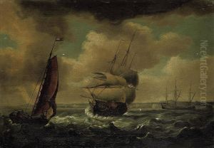 A Royal Naval Frigate And Other Shipping In The Channel Offdover by G. Bakhuisen