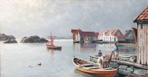 The Inner Harbour In Hvidingso by Lauritz Haaland