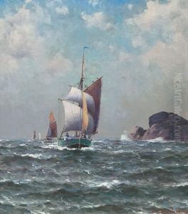 Seilskuter Ved Kysten by Lauritz Haaland