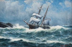 Sailing Ship By The Coast by Lauritz Haaland